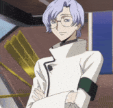 a cartoon character with glasses and a white jacket