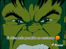 a cartoon of the hulk and the fantastic four with the words el chico mas prendido no asutame