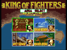 a king of fighters video game has a selection of areas