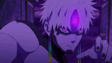 a cartoon character with purple eyes and a purple eyeball on his head