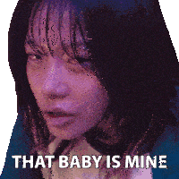 a sticker of a woman with purple hair and the words that baby is mine
