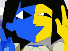a cartoon drawing of a blue and yellow face