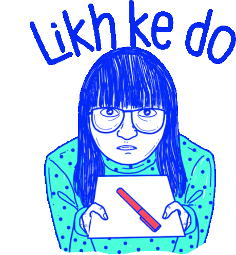 Girl Shoves A Pen And Paper And Says 'Write It To Me' In Hindi Sticker - Gup Shup Likh Ke Do Pen Stickers