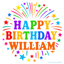 a colorful birthday greeting for william with fireworks