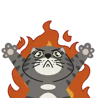 a cartoon cat is surrounded by flames with its paws outstretched