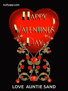 a red heart with the words happy valentine 's day love auntie sand on it .