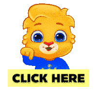 a cartoon character pointing at a yellow sign that says click here