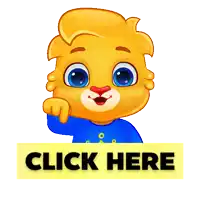 a cartoon character pointing at a yellow sign that says click here