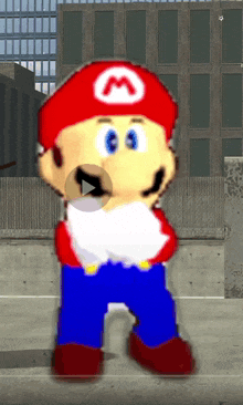 a cartoon character with a red hat and a white m on his hat