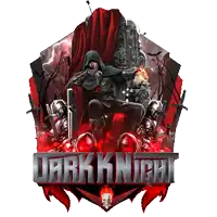 a logo for dark knight shows a knight sitting on a throne