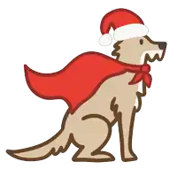 a dog wearing a santa hat and a red cape
