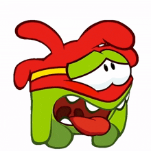 tired om nom cut the rope exhausted out of breath