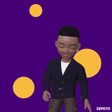 a cartoon character is dancing in front of a purple background that says ' excelente ' on it