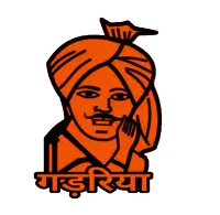 a purple drawing of a man with a mustache and a purple turban with the word " gandhi " below him