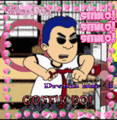a cartoon of a man with blue hair is surrounded by pink flowers and the words disco diva