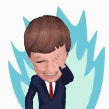a cartoon man in a suit and tie covering his face with his hand