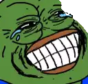 a cartoon of a green frog with a big smile and a tear coming out of his nose .