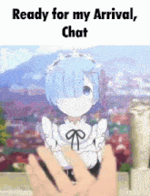 a cartoon of a girl with blue hair is being held by a person .