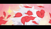 a cartoon drawing of a person with red petals falling on them
