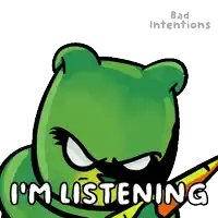 a cartoon frog says i 'm listening with a guitar