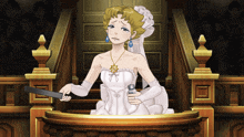 a woman in a white wedding dress is holding a knife