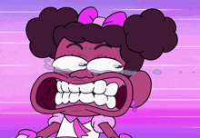 a cartoon of a girl with a pink bow on her hair is crying