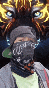 a man wearing a bandana that says west coast