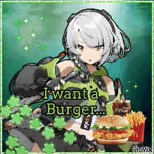 a picture of a girl with a hamburger and a coca cola