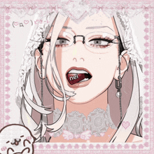 a drawing of a woman with the word nei on her lip