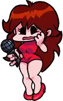 a cartoon girl is holding a microphone and making a face