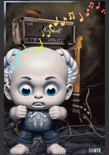 a cartoon character is standing in front of a marshall amp