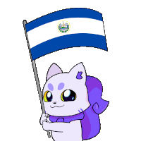 a cartoon drawing of a cat holding a flag