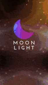a purple crescent moon with the words moon light written below it