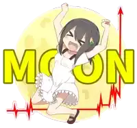 a girl in a white dress is jumping in the air with the word moon behind her