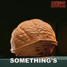 a poster for sausage party foodtopia shows a brain with its eyes closed