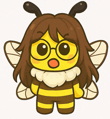a cartoon of a girl dressed as a bee with a surprised look on her face