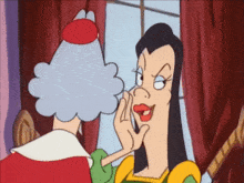a cartoon of a woman touching another woman 's nose