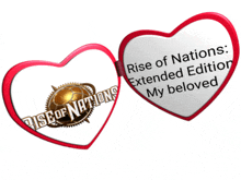 a heart shaped item that says rise of nations on it