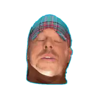 a man with his eyes closed wears a plaid hat