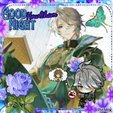 a picture of a boy with a book and the words good howltham night