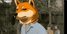 a cartoon of a dog wearing a blue shirt and collar