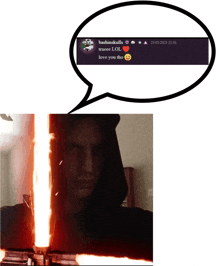 a speech bubble that says love you tho next to a picture of a person