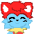 a pixel art drawing of a cat wearing a red hat and a yellow shirt .