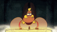 a cartoon character with glasses and a yellow hand on his head looks at something