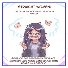 a cartoon of a girl crying with the words straight women above her