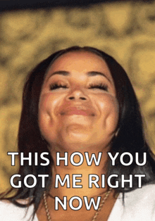 a woman making a face with the words " this how you got me right now " below her