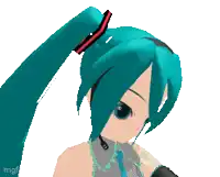a pixel art of a girl with blue hair and a red ponytail