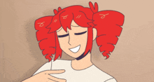 a cartoon drawing of a girl with red hair and the letter p on her hair