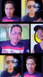 a collage of a man wearing sunglasses and a shirt that says league
