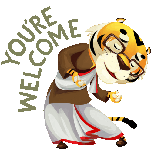 Bowing Tiger Says You'Re Welcome In English Sticker